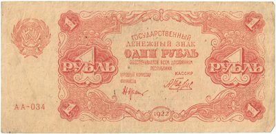 Obverse of 1 Rouble, RSFSR, 1922