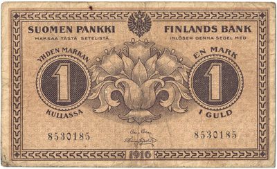 Obverse of 1 Markka, Bank of Finland, 1916