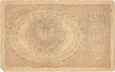 Reverse of 1000 Marek Polskich, 1919