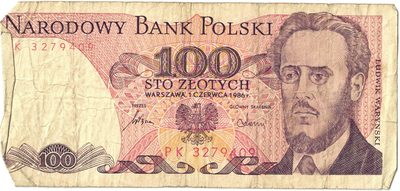 Reverse of 100 Złotych with PROLETARYAT overprint