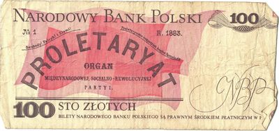 Obverse of 100 Złotych with PROLETARYAT overprint