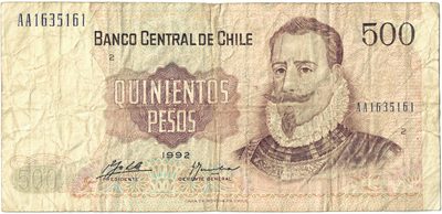 Obverse of 500 Pesos, Banco Central de Chile, 1992