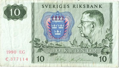 Obverse of 10 Kronor, Sveriges Riksbank, 1990