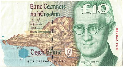 Obverse of 10 Pounds, Central Bank of Ireland, 1993