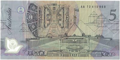 Reverse of 5 Dollars, Reserve Bank of Australia
