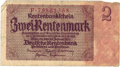 Obverse of 2 Rentenmark, 1937