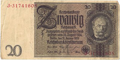 Obverse of 20 Reichsmark, 1929