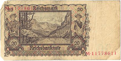 Reverse of 20 Reichsmark, 1939