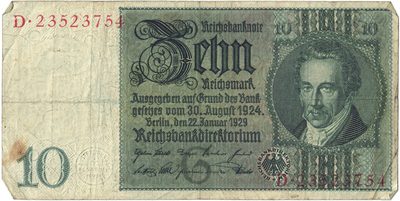 Obverse of 10 Reichsmark, 1929