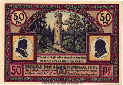 Obverse of 50 Pfennig, Notgeld of Ilmenau, 1921
