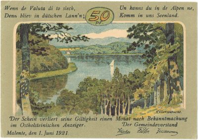Reverse of 50 Pfennig, Notgeld of Malente-Gremsmühlen, 1921