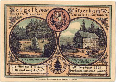 Reverse of 75 Pfennig, Notgeld of Stützerbach, 1921