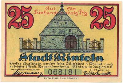 Obverse of 25 Pfennig, Notgeld of Rinteln, 1920