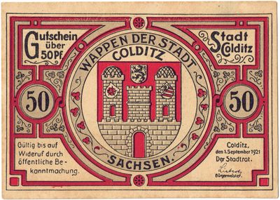 Obverse of 50 Pfennig, Notgeld of Colditz, 1921