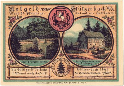 Reverse of 50 Pfennig, Notgeld of Stützerbach, 1921
