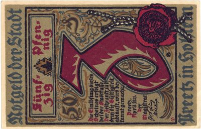 Reverse of 50 Pfennig, Notgeld of Preetz, 1921