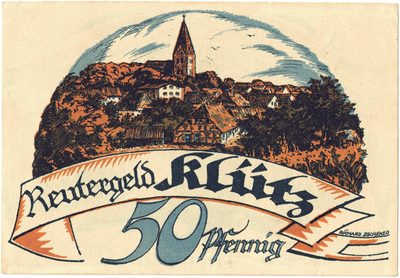 Reverse of 50 Pfennig, Notgeld of Klütz in Mecklenburg, 1922