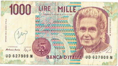 Obverse of 1000 Lire, Banca d'Italia, Montessori type
