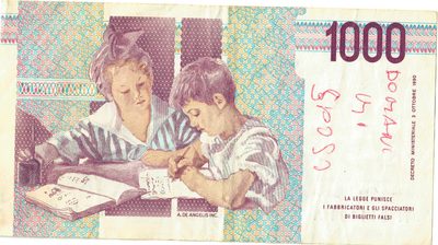 Reverse of 1000 Lire, Banca d'Italia, Montessori type