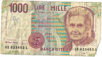 Obverse of 1000 Lire, Banca d'Italia, Montessori type