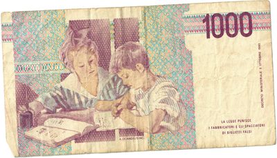 Reverse of 1000 Lire, Banca d'Italia, Montessori type
