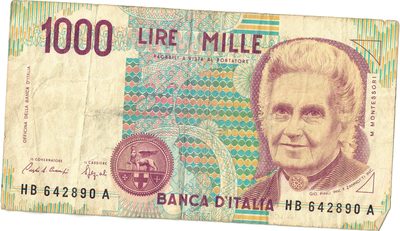 Obverse of 1000 Lire, Banca d'Italia, Montessori type